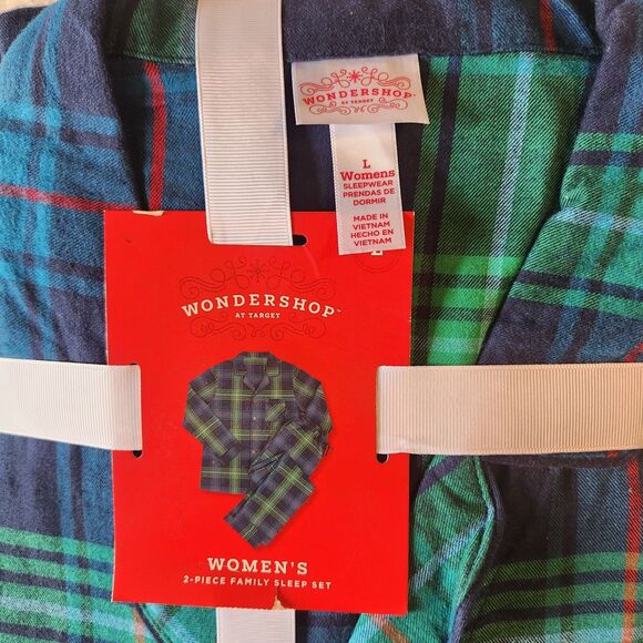 Wondershop Womens Large 12/14 Blue Tartan Flannel Pajamas NWT 2 Piece Sleep Set - Picture 2 of 5